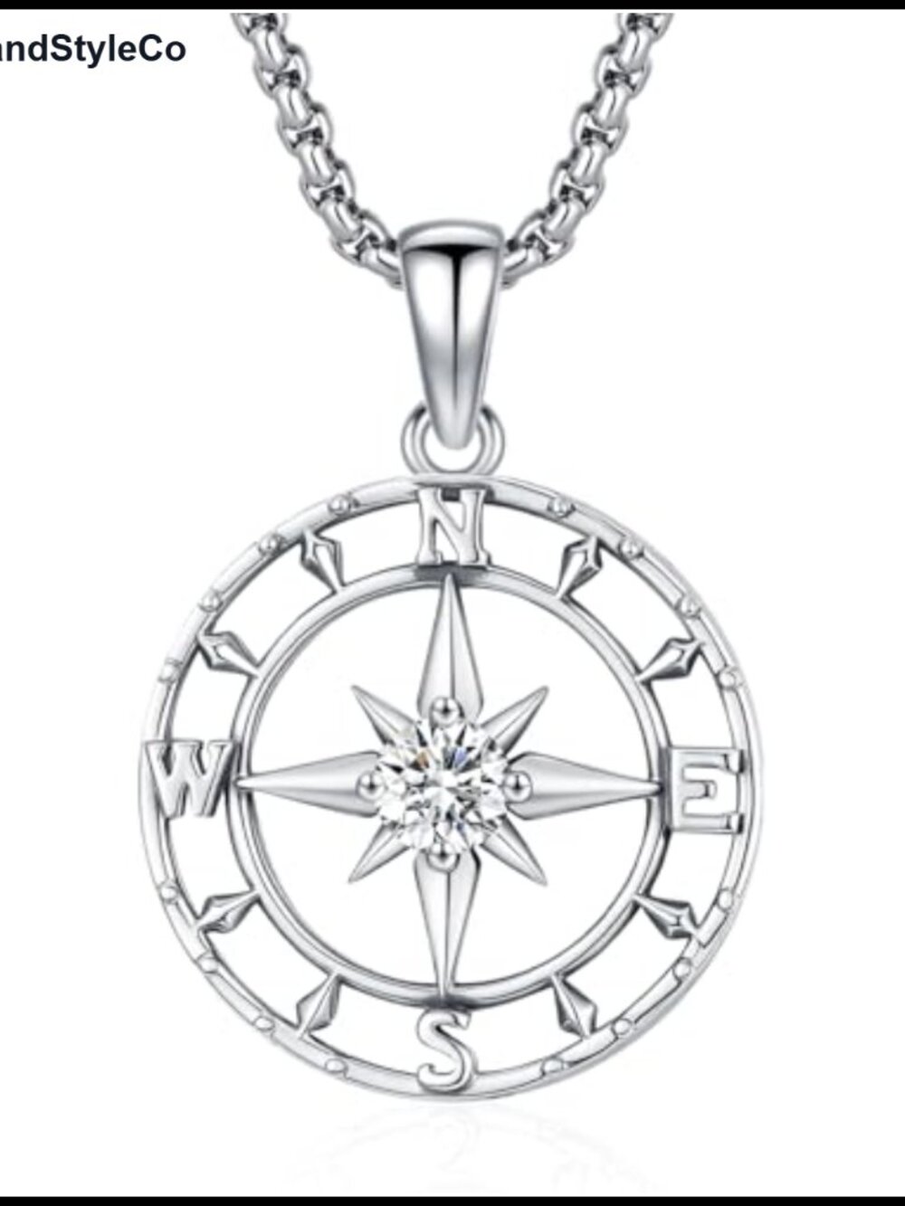925 Sterling Silver Compass Pendant Necklace - Nautical Star Medallion with